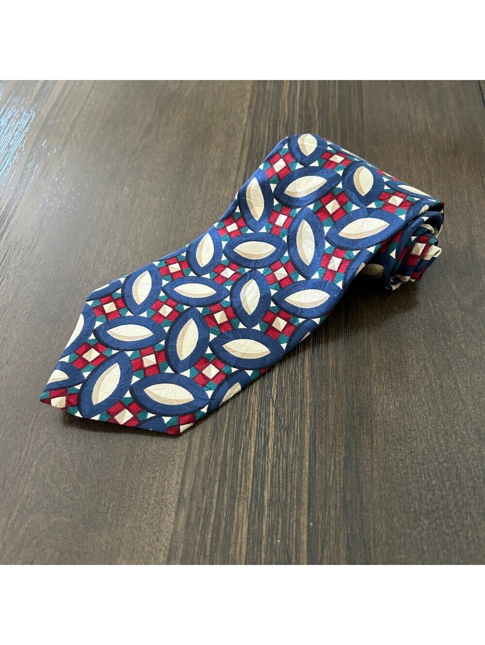 Vintage Y2K 90s Albert Nipon Silk Abstract Geometric Necktie
